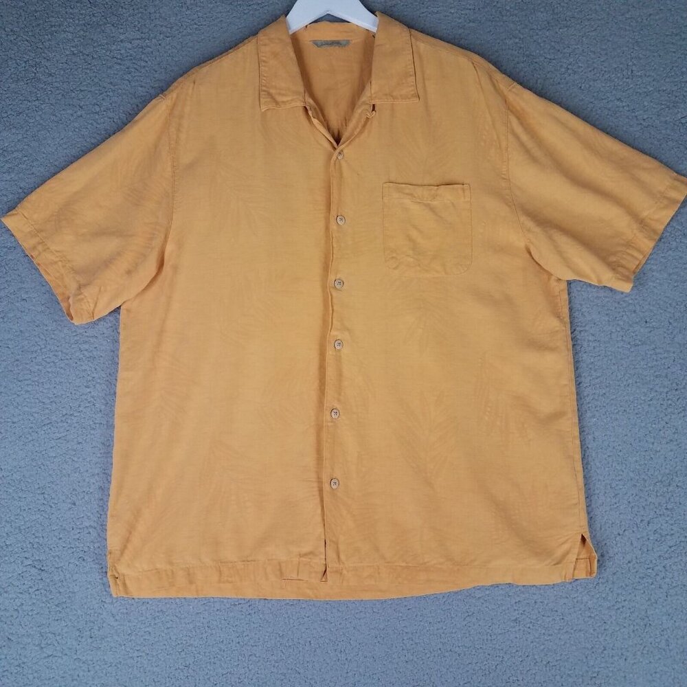 Paradise Collection Shirt Adult XL Silk Yellow Hawaiian Button Up Travel Men's